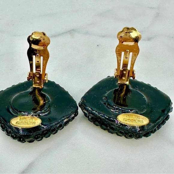 Vintage Richard Kerr Clip On Earrings Black White Square Statement Disco 80s - Picture 3 of 7